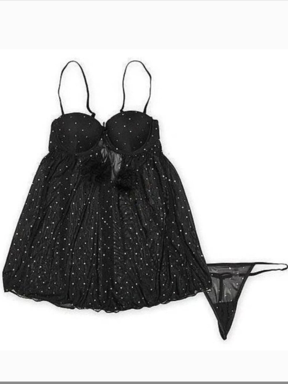 Passion Forever Sexy Chemise & Thong Womens S Black Sequin Lingerie Babydoll Set